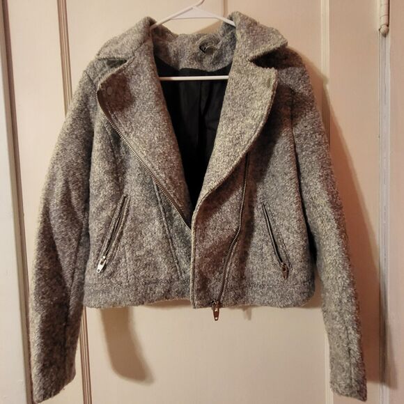 Divided H&M Wool Blend Jacket Asymmetrical Zip Moto Gray Womens 10 - Picture 5 of 13